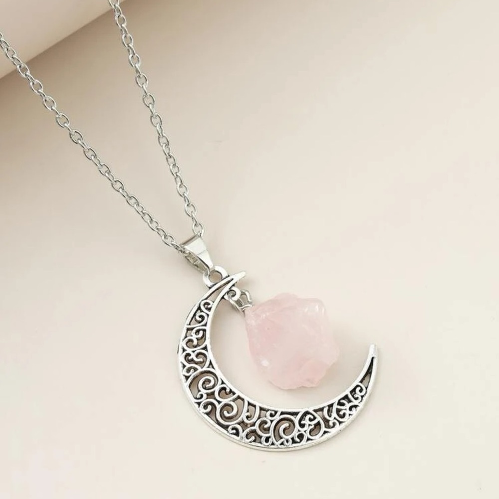 Rose quartz moon necklace